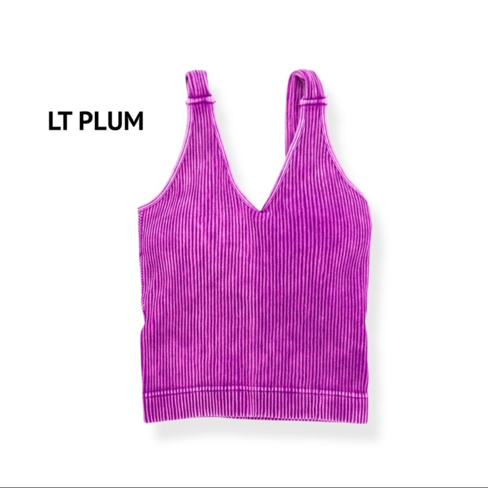 Zenana Women's Ribbed Padded V-neck Light Plum Brami